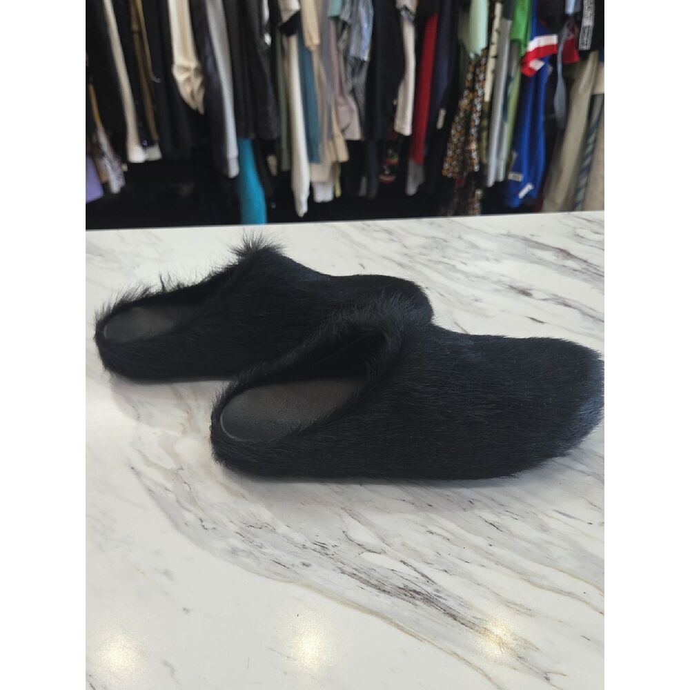 Marni Black Faux Fur Slide Slippers